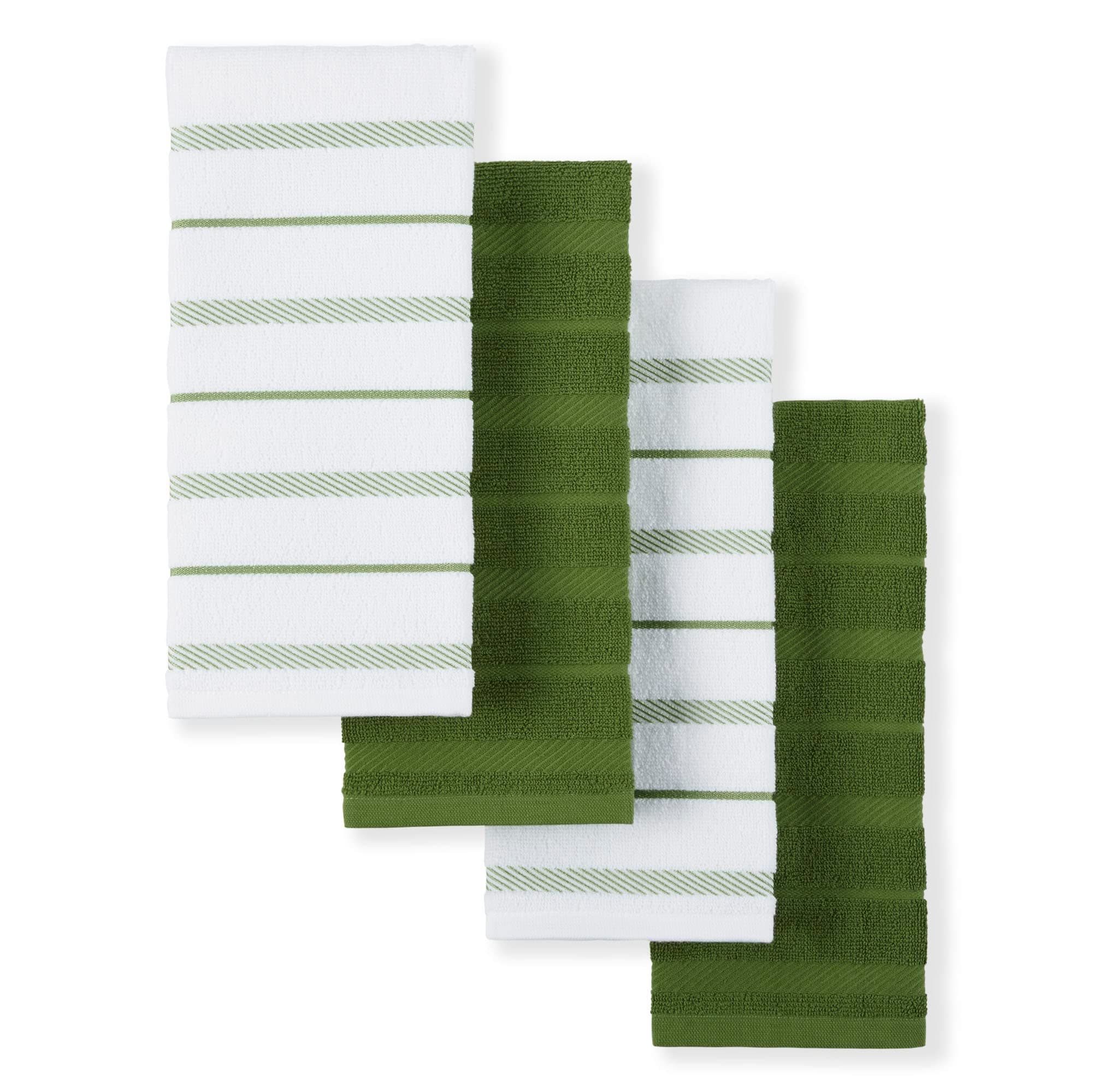 Albany Kitchen Towel 4-Pack Set, Matcha Green/White, 16"x26"