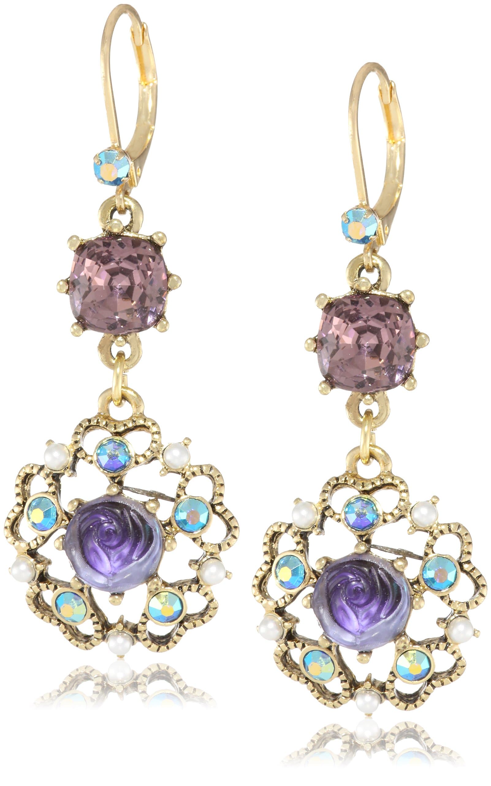 Betsey Johnson Carved Rose Dangle Earrings