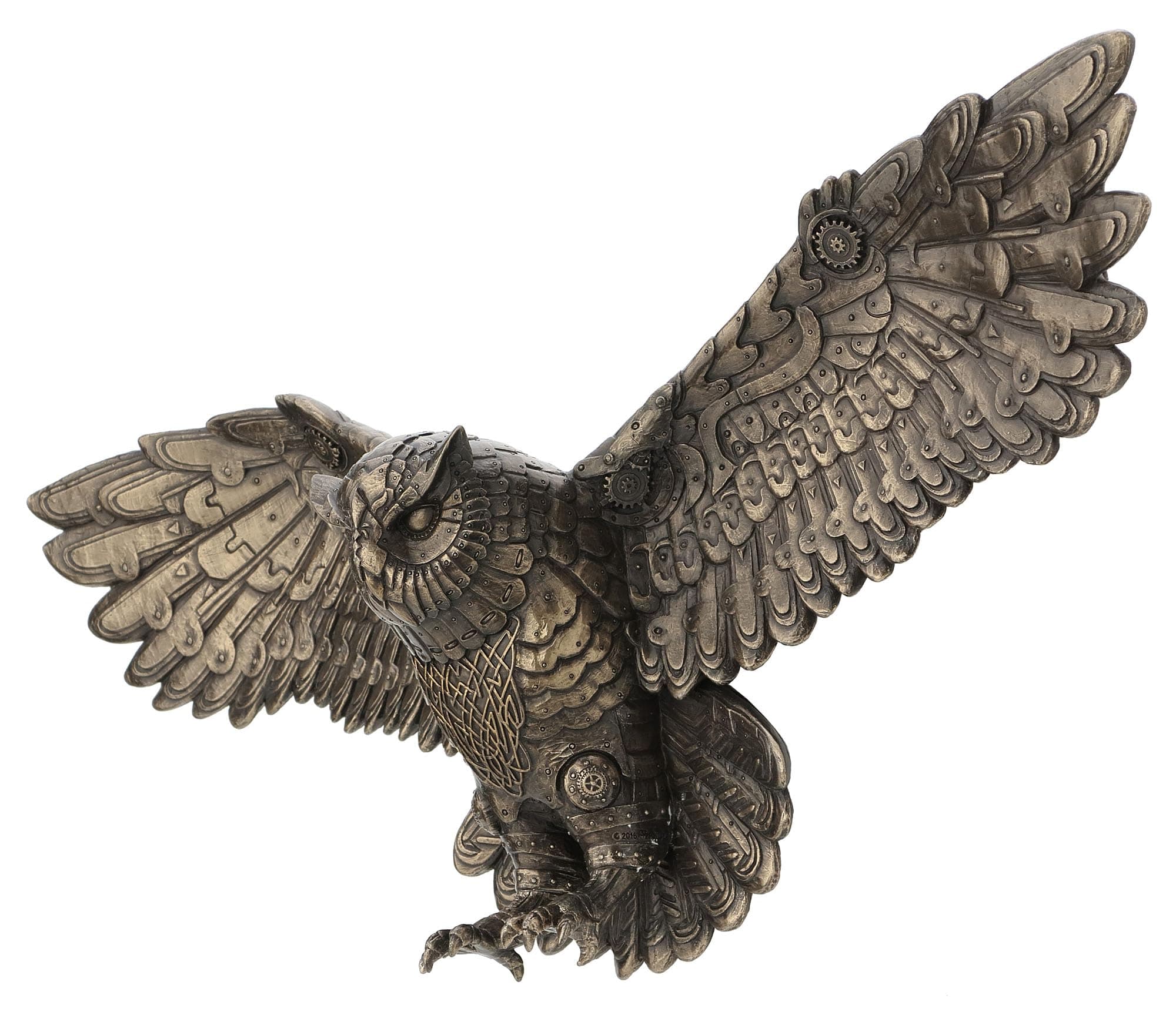 UNICORN STUDIO Steampunk Flying Owl Wall Plaque, 21.65" W, Cold Cast Bronze