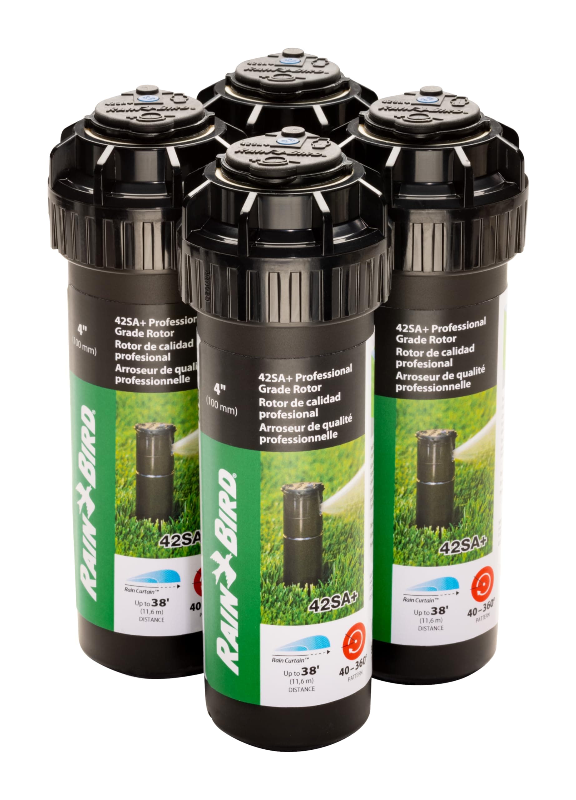 Rain Bird 42SA+/4PK Simple Adjust Gear Drive Rotor, Adjustable 40° to 360° Pattern, 26' - 38' Spray Distance, 4-Pack