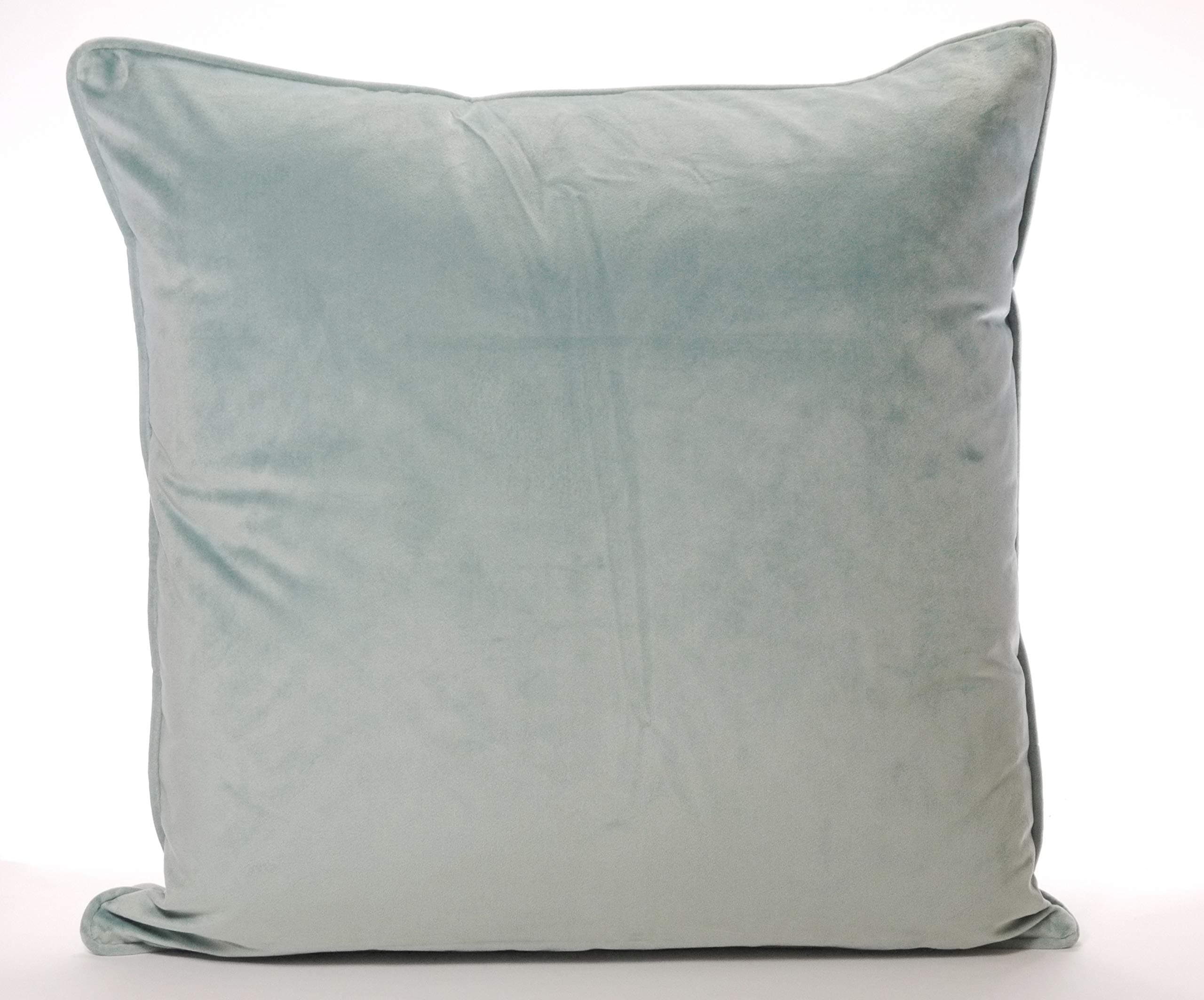 CB Home Plain Piped Velvet 22 x 22 inch Cushion Cover in Duck Egg Blue