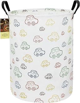 HUNRUNG Laundry Hamper,Large Canvas Fabric Lightweight Storage Basket Toy Organizer Dirty Clothes Collapsible Waterproof for College Dorms（Round-Car）