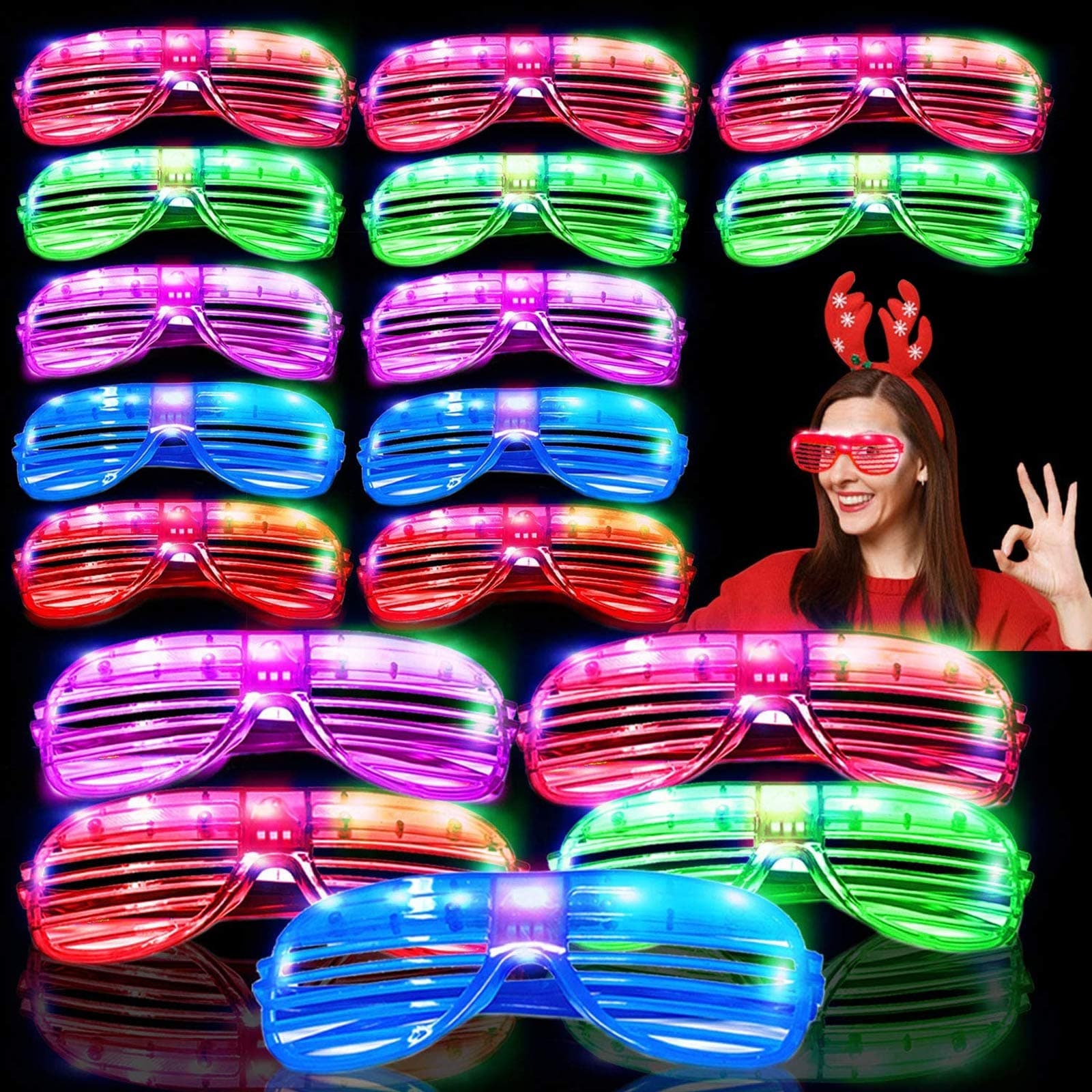 28 Pack Light Up Glasses 2019 Glow in The Dark Party Shades 5 Color Led Party Glasses Shutter Shades for Adults Kids LED Neon Sunglasses Neon Party Supplies Rave Night Games Easter Party Favors