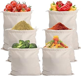 (Set of 6) Cotton Reusable Fridge Storage Bags for Vegetables and Fruits Bags,Storage Bags for Vegetables, Fruits, Spices, Pasta, Multipurpose Eco Friendly Vegetables Bags