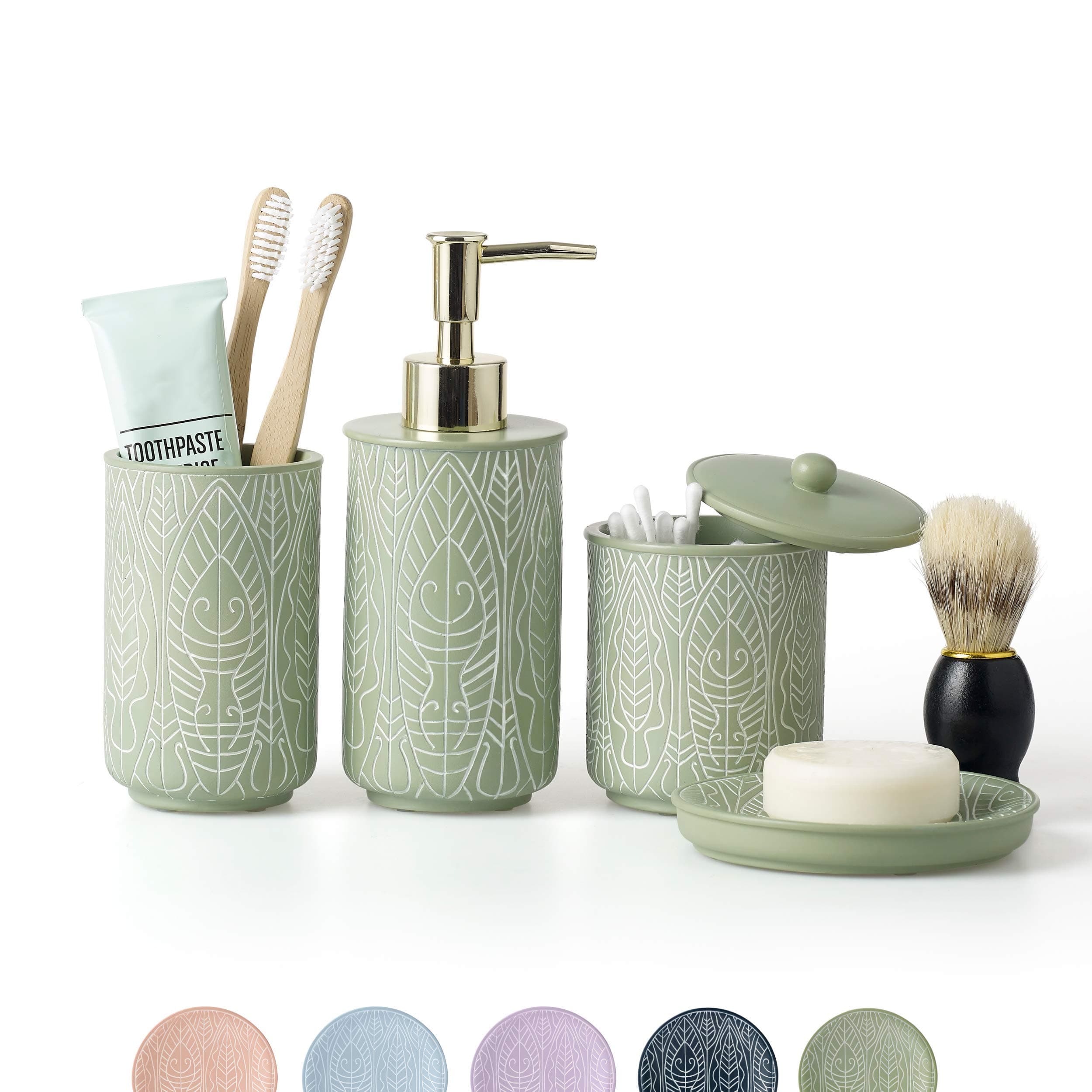 Premium Pastel Green Bathroom Accessories Set, Boho Decor. Accesorios para Baños. New Apartment Essentials. Toothbrush Holder and Soap Dispenser