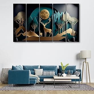 The Castle DecorGolden Deer Nature Painting With Frame 5 Big Size (27x48) Multiple Frames Wall Art Painting for Living Room