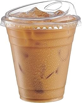 GUSTO Clear Plastic Cups with Lids [12 oz - 50 Count] - Disposable Iced Coffee Drink Cups with Strawless Sip Lids for Smoothies, Juices, and More - (Formerly Comfy Package)