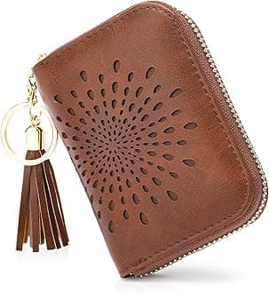 APHISONRFID Credit Card Holder Zipper Card Case Keychain Small Wallet for Women 1927 COFFEE
