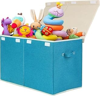 Large Toy Box Chest Storage with Flip-Top Lid, Collapsible Kids Storage Boxes Container Bins for Toys, Playroom Organizers, 25"x13" x16"(Linen)