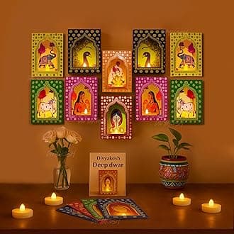 Divyakosh Deep Dwar (Pack of 12) with LED Candles, Jharokha Style Wall & Home Decor for Diwali Decoration, Festive Decor, Wall Decor