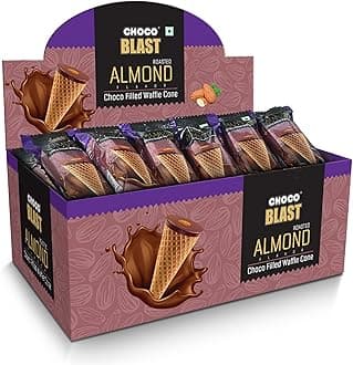 Pure Temptation Chocoblast Choco-Filled Waffle Cones [20 Pc] Snacks for Kids & Adults- Non-Meltable Gift Pack - Individually Wrapped Chocolate Cone Bites- Roasted Almond