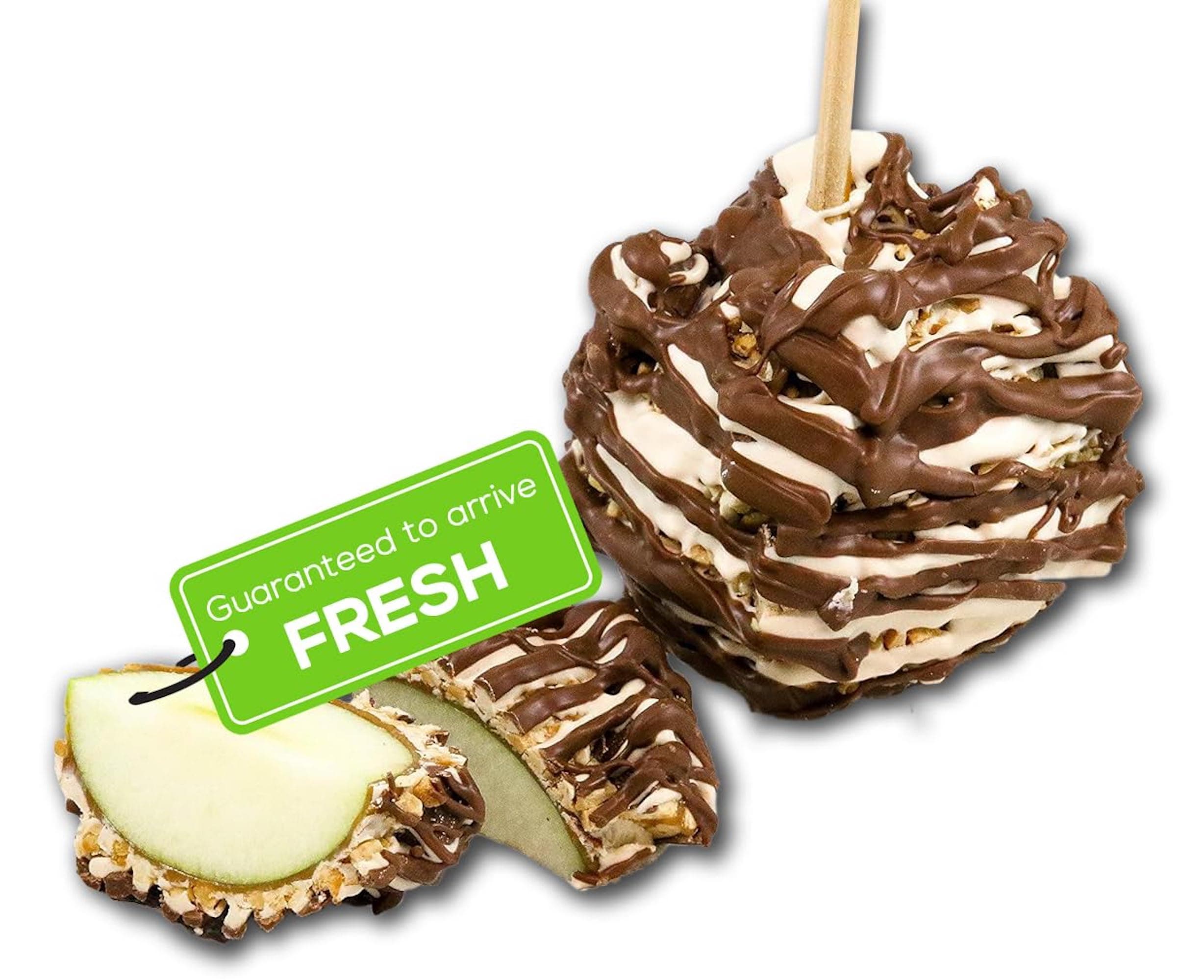 Snickers Caramel Apple - Caramel Granny Smith Apples Rolled in Peanuts & Drizzled in White & Milk Chocolate | Delicious Gift | Handmade in Small Batches | Guaranteed to Arrive Fresh