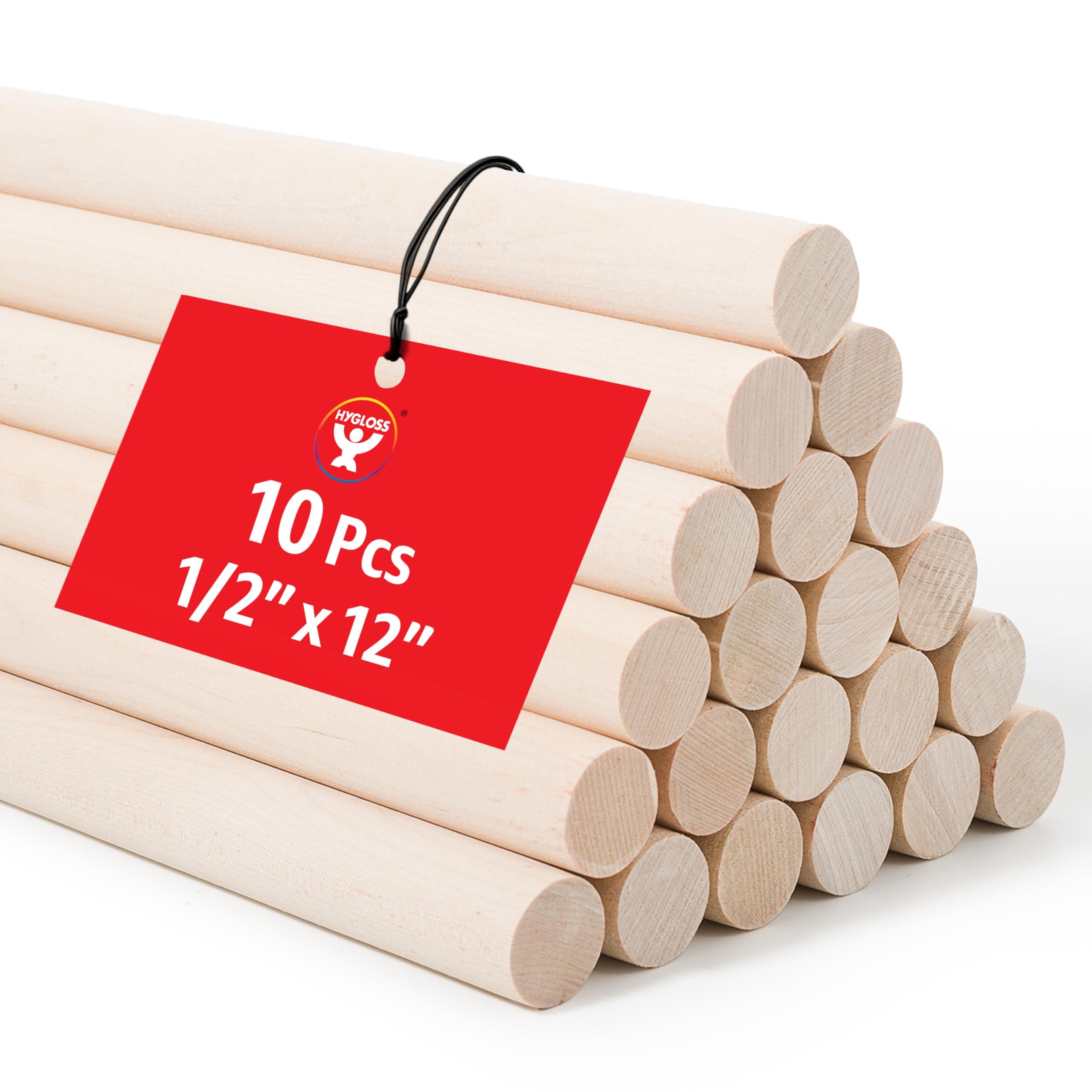 Hygloss Unfinished Birch Dowel Rods for Crafts – 10-Pack, 1/2 x 12 in. Kiln-Dried Wooden Dowel Rod Craft Sticks in Bulk – Durable Wood Sticks That Resist Warping for Home, School, DIY, & More