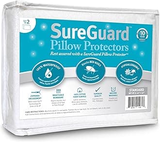 SureGuard Mattress Protectors Set of 2 Standard Size Pillow - 100% Waterproof, Bed Bug Proof, Hypoallergenic - Premium Zippered Cotton Terry Covers