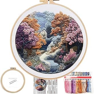 FONNUY Embroidery Kit for Beginners, Boho Nature Landscape Pre-Stamped Pattern Kits for Adults with Hoop, Easy to Follow Color Thread Needlework, 8'' Hoop (Late Spring)