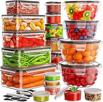 40 PCS Food Storage Containers with Lids Airtight (20 Lids &20 Containers) - Leakproof Meal-Prep Containers for Kitchen Storage Reusable Plastic Microwave/Dishwasher Safe with Labels & Pen