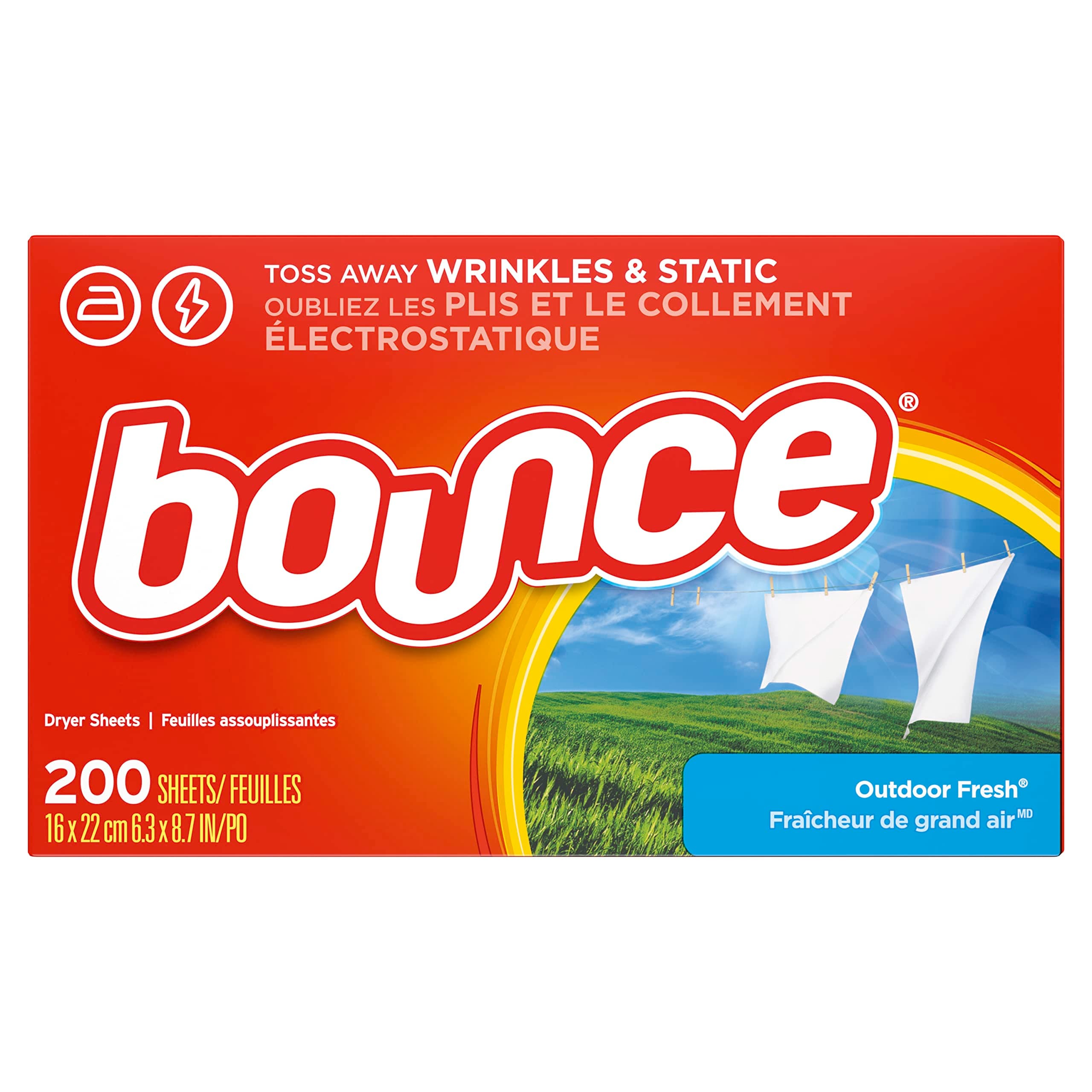 Bounce Fabric Softener Dryer Sheets, Outdoor Fresh Scent, 200 Count - Packaging May Vary