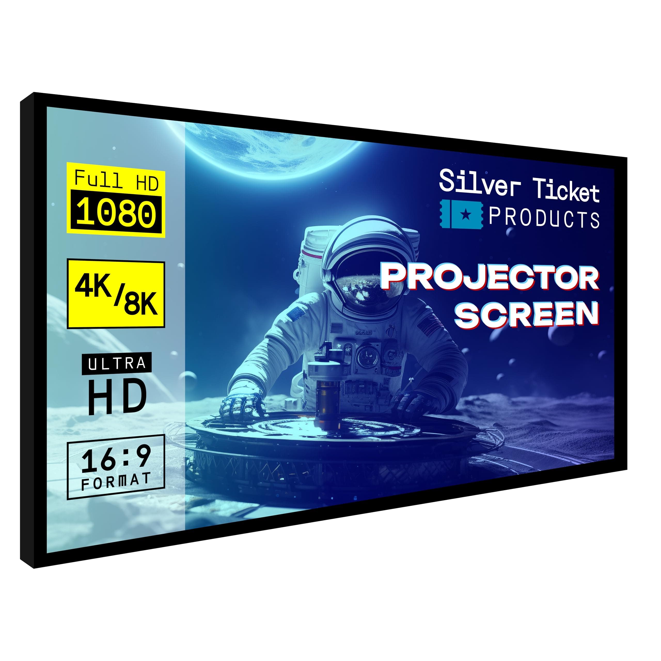 Silver Ticket Products STR Series 6 Piece Home Theater Fixed Frame 4K / 8K Ultra HD, HDTV, HDR & Active 3D Movie Projection Screen, 16:9 Format, 120" Diagonal, Grey Material STR-169120-G