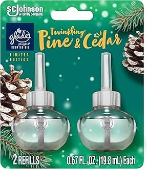 Glade PlugIns Refills Air Freshener, Scented and Essential Oils for Home and Bathroom, Twinkling Pine & Cedar, 1.34 Fl Oz, 2 Count