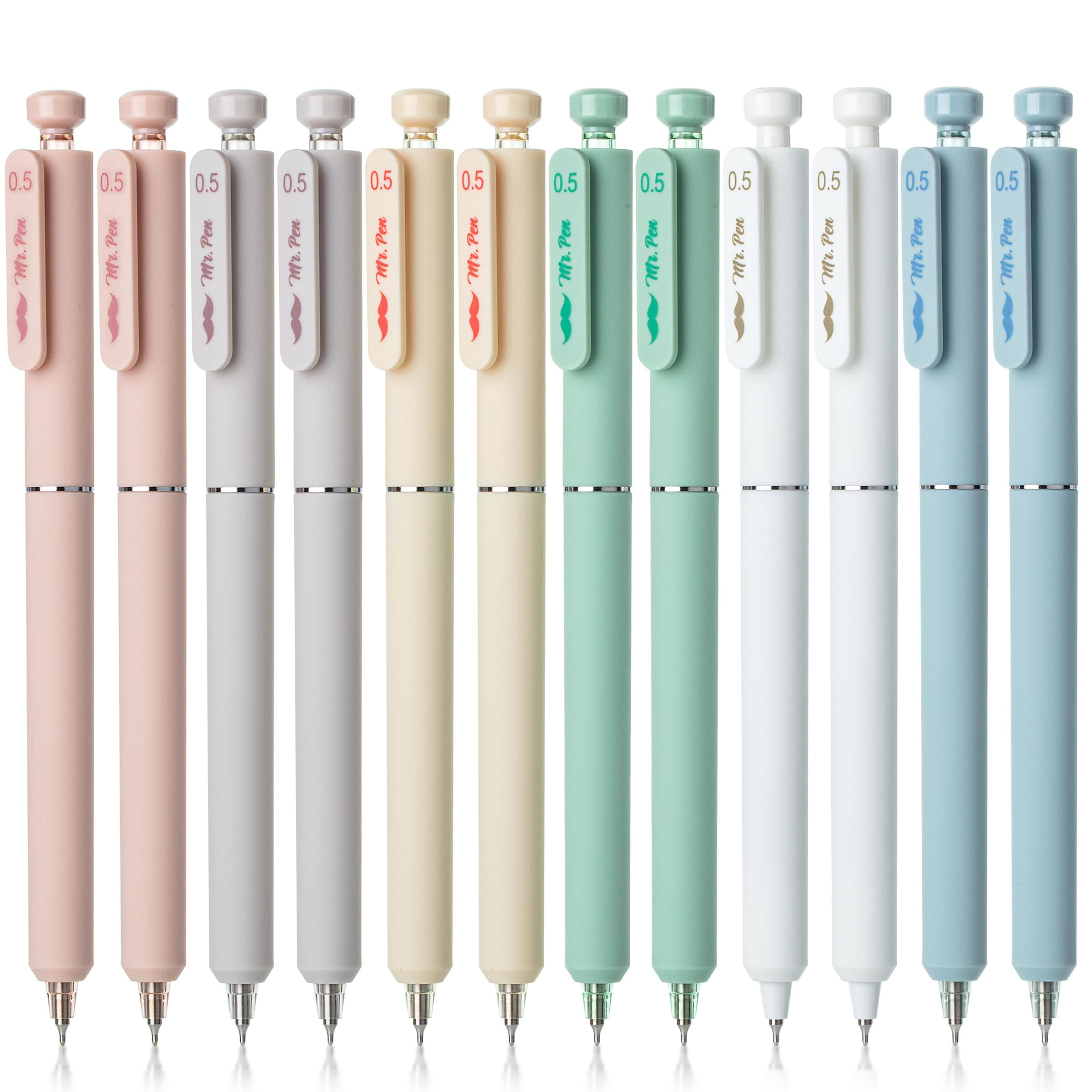 Mr. Pen- Retractable Gel Pens, 12 Pack, Black Ink, Soft Pastel Barrel Gel Pens Fine Point 0.5mm, Retractable Pen, Cute Pen