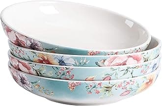 Margret's Garden Pasta Bowls, 35oz Salad Bowl Set of 4, Large Ceramic Serving Dinner Bowls for Soup and Cereal, Microwave and Dishwasher Safe, Gift for Housewarming and Thanksgiving