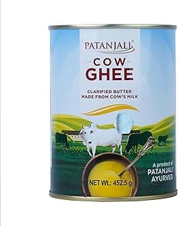 Patanjali Cow Ghee [Clarified Butter] - 16.9 fl oz (500ml) | Traditional Grass-Fed Cow's Milk Ghee for Cooking and Flavoring