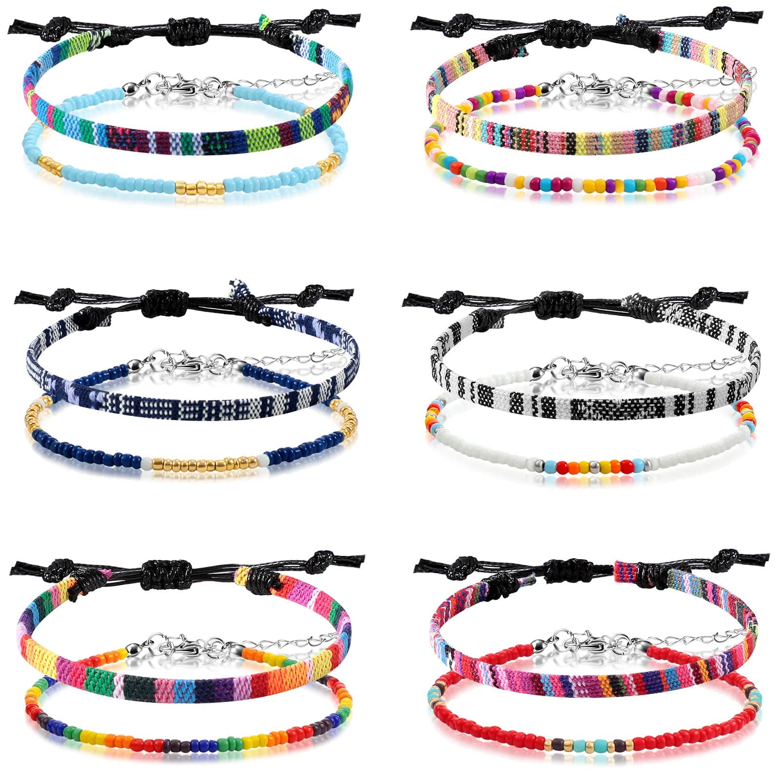 Jadive 6 Pieces Ankle Bracelet Adjustable Boho Surfer Anklet Bracelet Thin Rope Unisex Handmade Beach Anklet Boho Colorful Ankle Bracelet Bohemia Anklet Chain Jewelry Festival Accessories