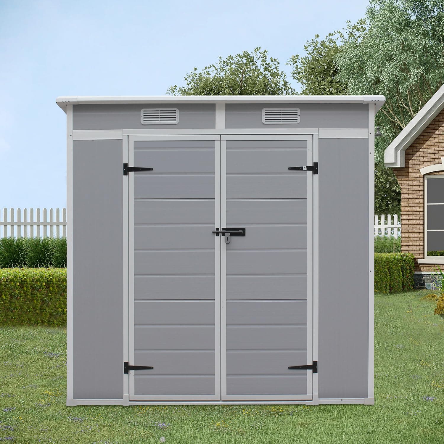 Plastic Garden Storage Shed Outdoor Storage Includes Plastic Floor, Strong Structure House Tool Shed (6x4f Pent roof)