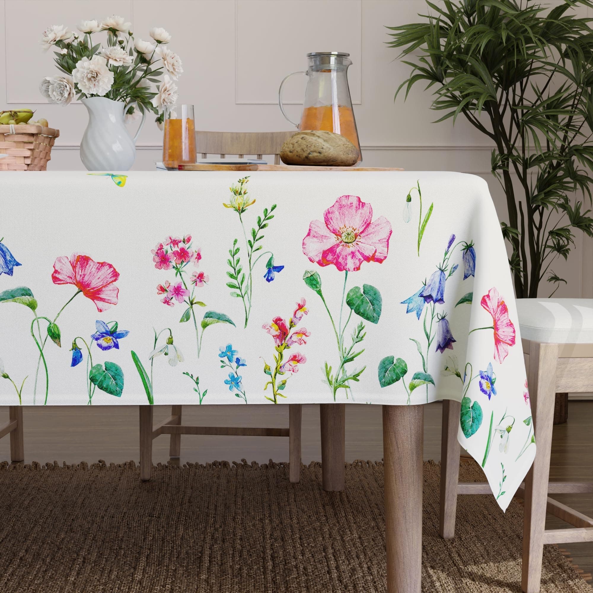 Encasa XO Dining Table Cover Cloth for 6 to 8 Seater | 140x240 cm Rectangular Table Cloth | Water Repellent Polyester Tablecloth for Indoor & Outdoor Use - Pink Butterflies Digital Print
