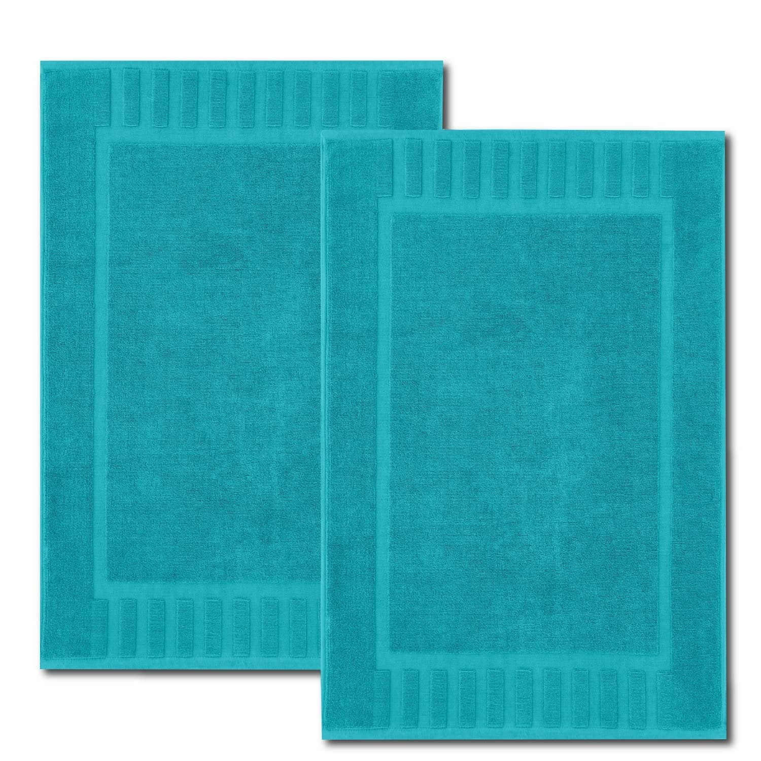 Luxury Bath Mat Floor Towel Set - Absorbent Cotton Hotel Spa Shower/Bathtub Mats [Not a Bathroom Rug] 22"x34" | 2 Pack | Aqua