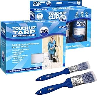 Touch Up Cup Painting Kit - Includes 3 Paint Storage Containers, 1 Painters Tarp, 2 Touch Up Paint ​​Brushes, As Seen On Shark Tank Products