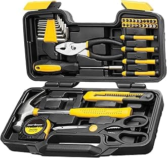 CARTMAN 39-Piece Home Tool Set Kit, Essential Household Hand Tools with Plastic Storage Case, Yellow