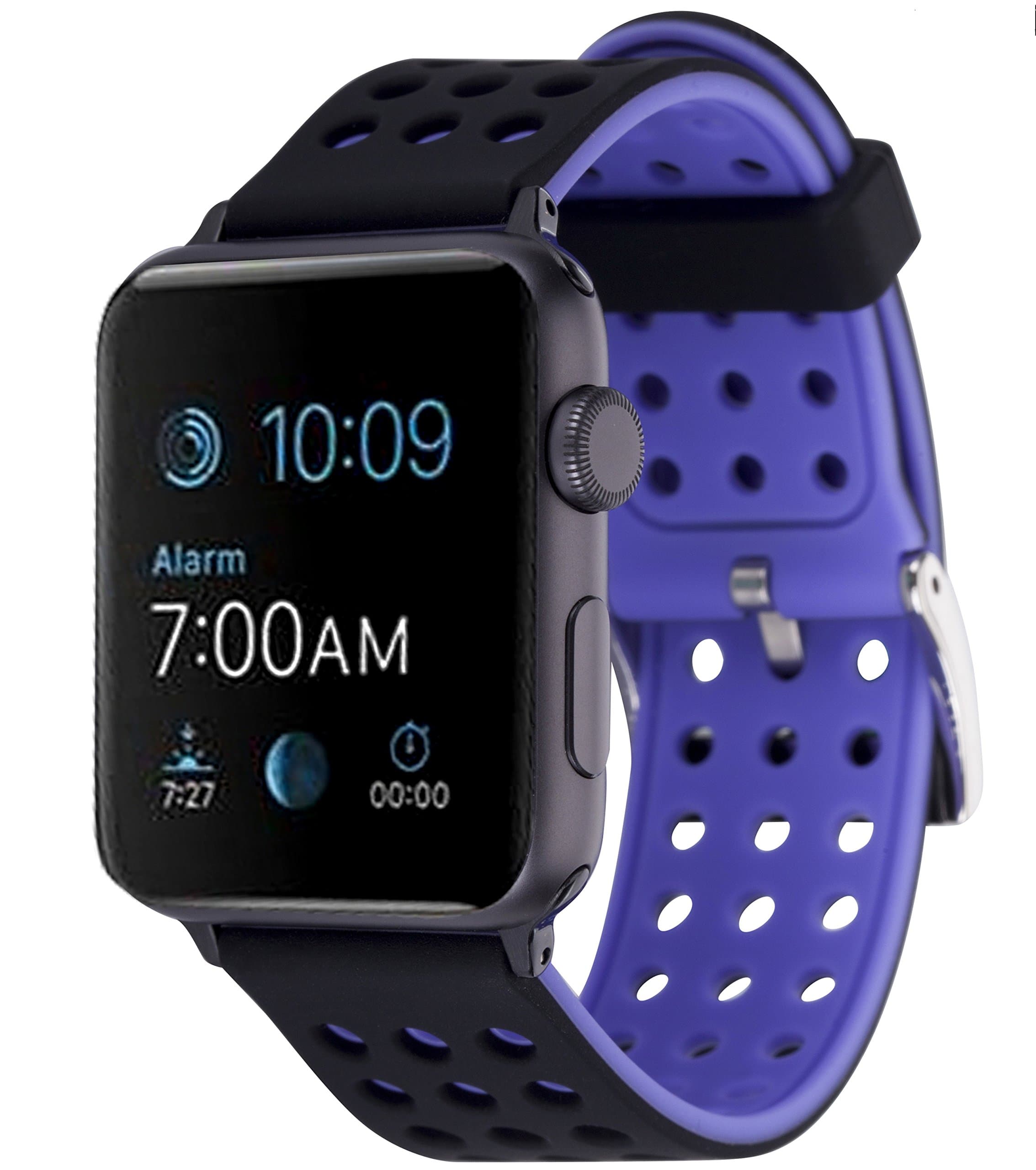 Lwsengme Silicone Sport Replacement Strap with Adjustable Buckle and Quick Release for Apple iWatch Series 2/ Apple Watch Series 1/ Nike+, 42mm - Black/Purple