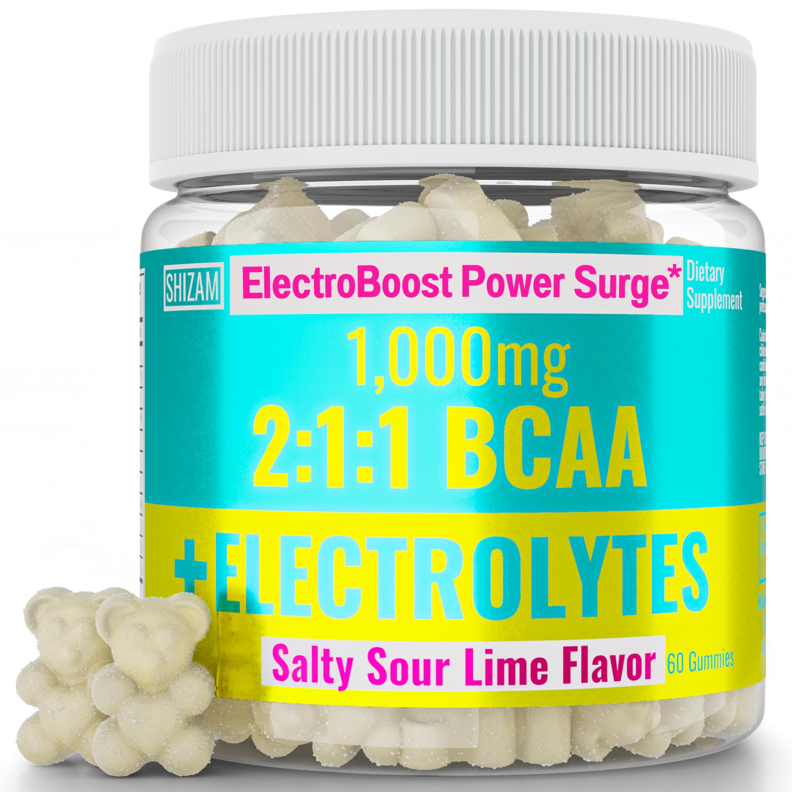 SHIZAM Electrolyte BCAA Gummies: Energy Chews w Electrolytes Branched Chain Amino Acids Potassium Sodium Salt for Runners, Perfect Cycle Support, Salts Mineral Drops Capsule Pills Tablets Supplement