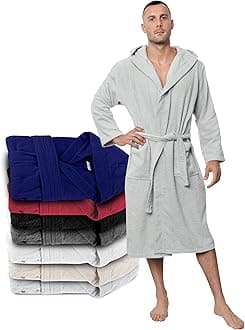 Twinzen Men's Bathrobe, 100% Cotton (350 g/m²) Oeko-Tex® Certified, Bathrobe with Hood, 2 Pockets, Belt