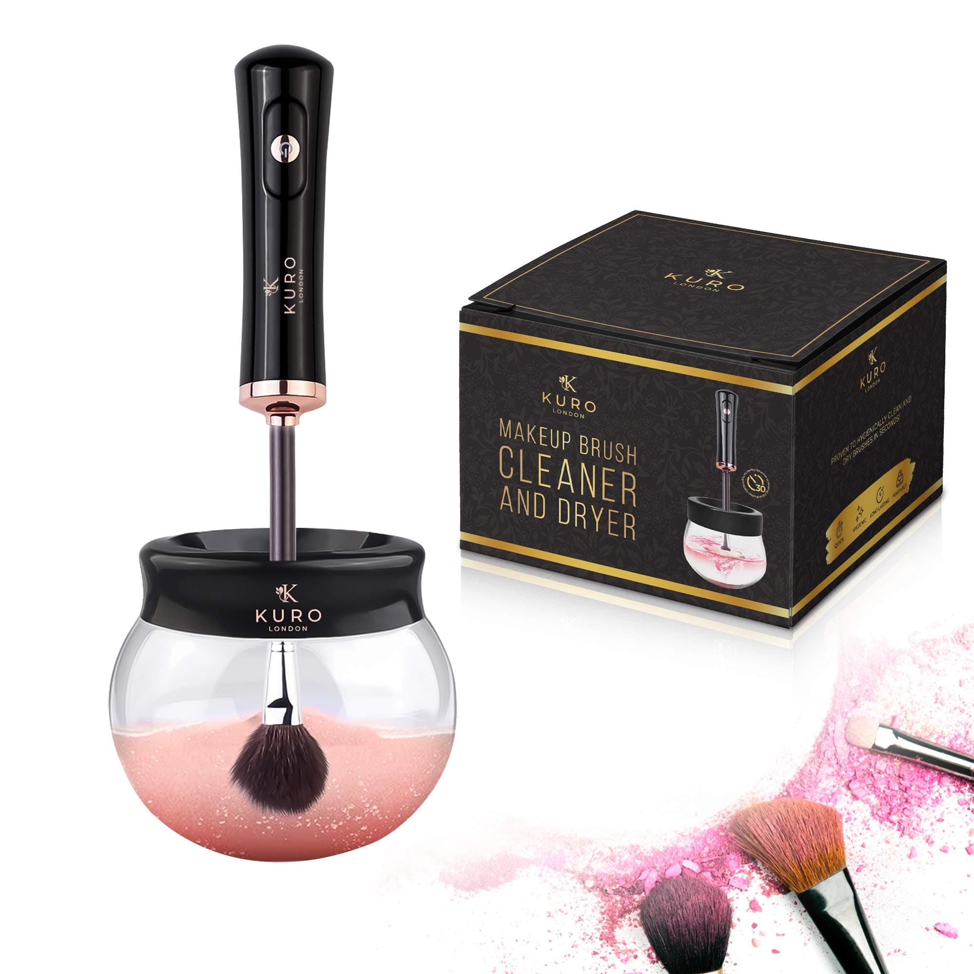 Kuro Makeup Brush Cleaner and Dryer Machine Gift Box | Fast, Automatic & Deep Cleaning | 2x Premium Travel Pouches Included Free | Makeup Brushes Clean Tools
