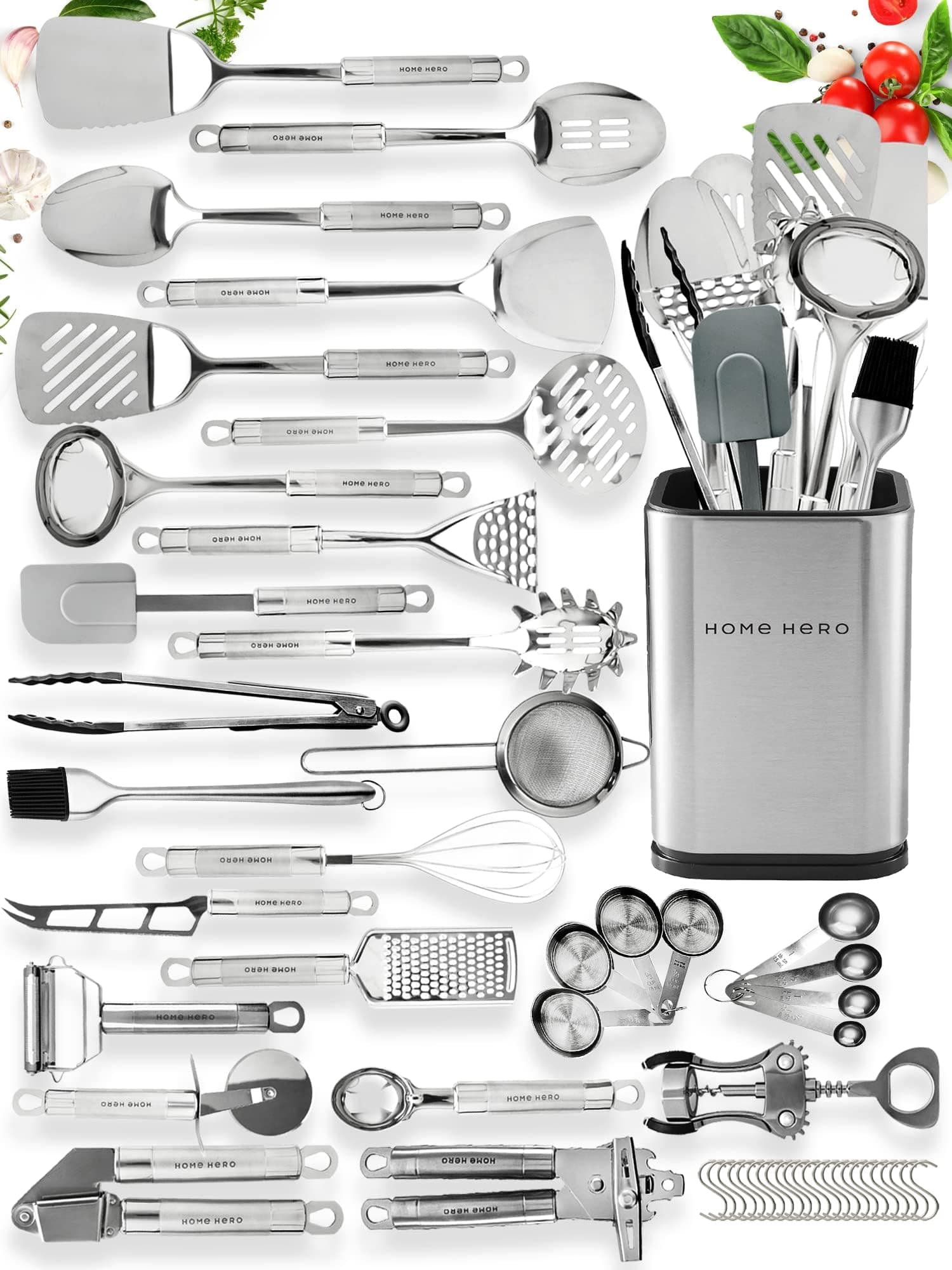 Stainless Steel Kitchen Utensils Cookware Utensils Set - 29 - Nonstick Cookware Set with Spatula - Best Kitchen Gadgets Kitchen Tool Set Gift by HomeHero