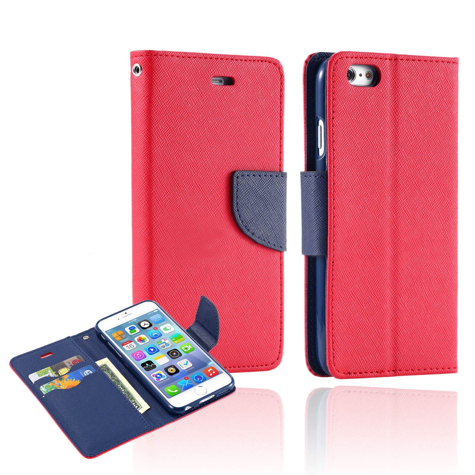 Celace(TM) Wallet Carrying Flip Case with Card Slots & Stand for iPhone 6 Plus [5.5 inch] (Red)