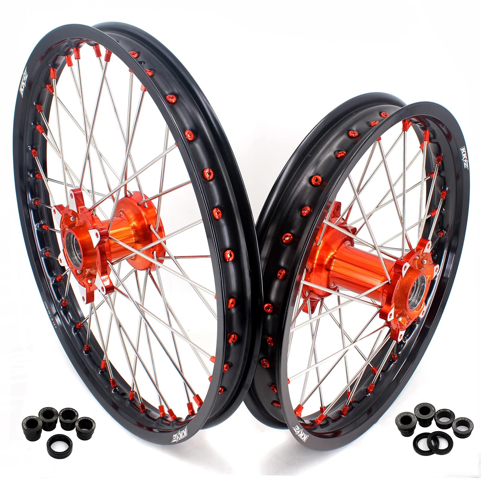KKE 1.6 * 21 &2.15 * 18 Enduro Cast Orange Hub Wheels Rims Compatible with KTM EXC/EXC-F/SX/SX F/XC/XCF/XCW/XCF-W 125-530 2003-2026 Husqvarna FE FC TE TC 125-501CC 2014-25