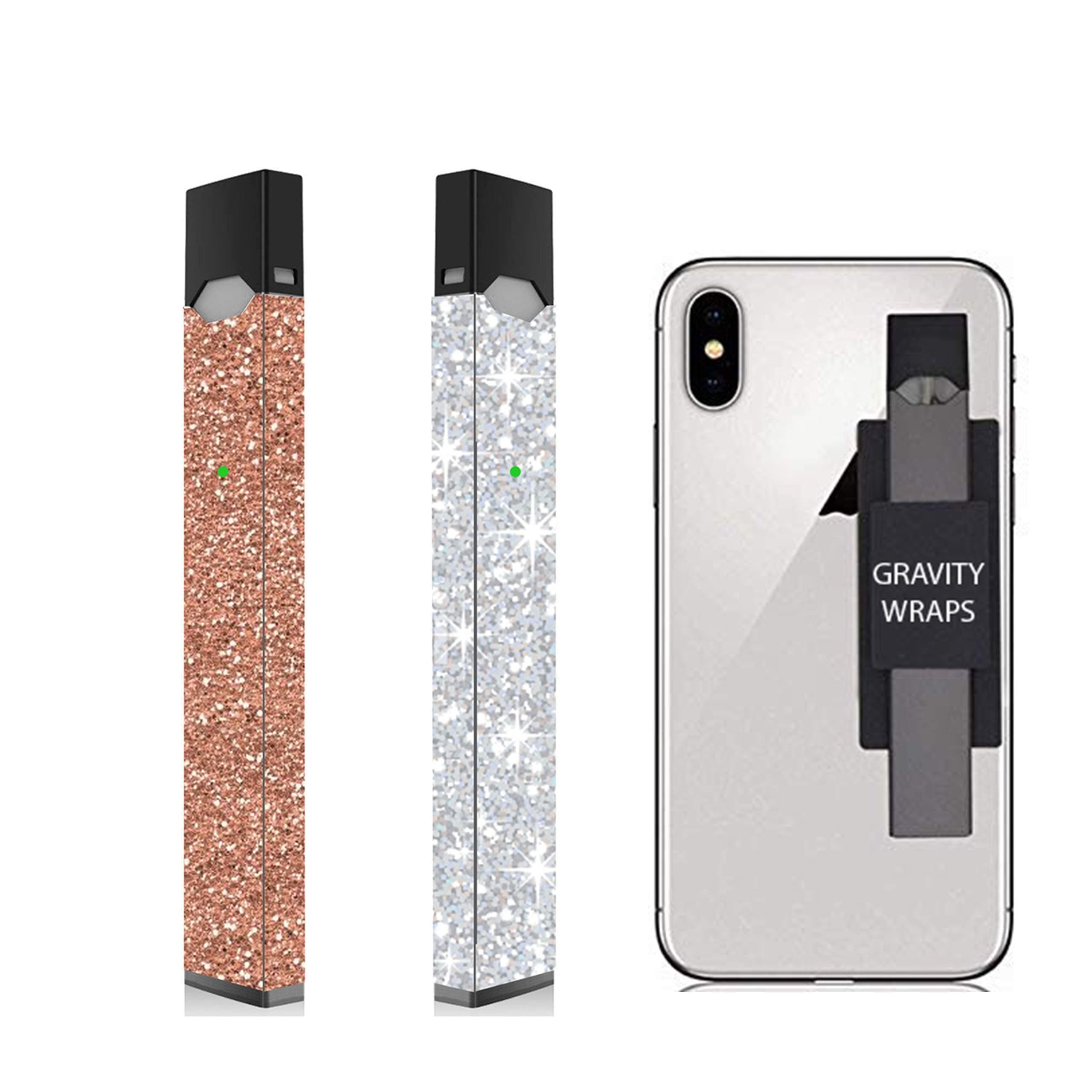3 Pack - Rose Gold and Silver Glitter Skin for Vape and Phone Holder for Device | Decal | Wrap | Sticker | Case | Holder