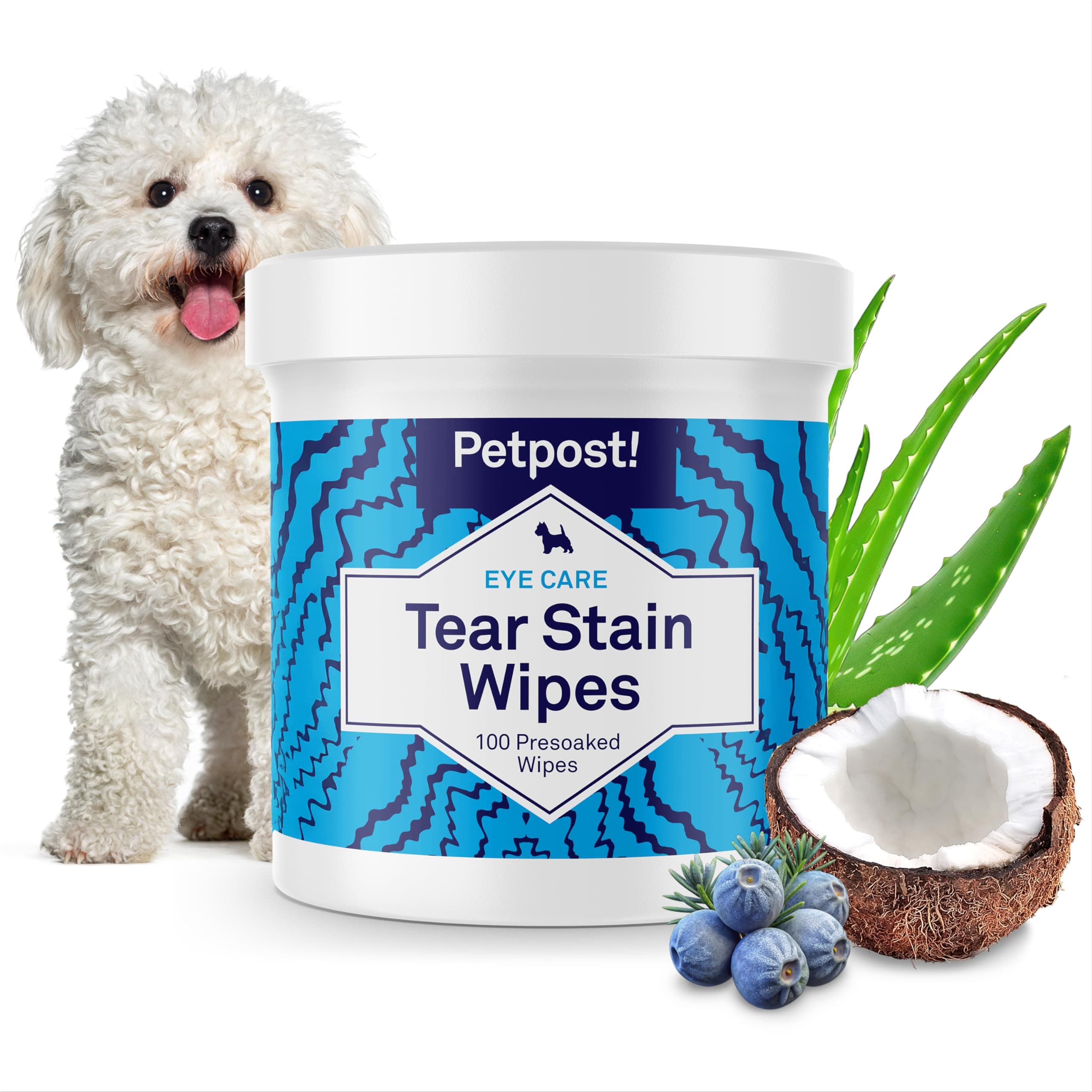 Petpost | Tear & Burn Remover Sheets - 100 Sheets with Cleaning Solution - Best Natural Product for White Dogs Tears & Burns - Perfect for Maltese - Chemical & Bleach Free