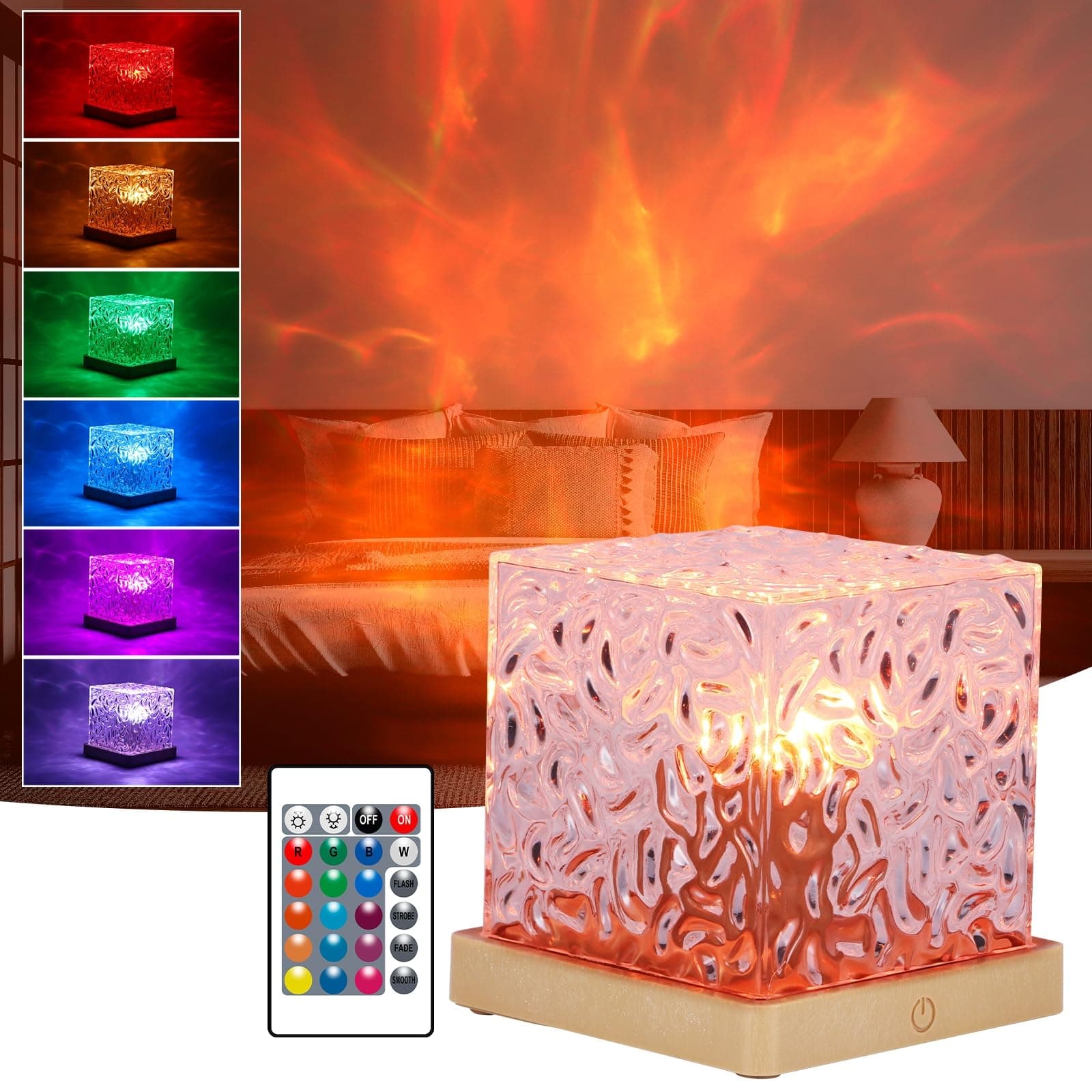 Galaxy Projector Night Light for Bedroom, Touch Lamps Bedside Star Projector for Kids, Ice Cube Ocean Wave Sensory Lights 16 Color Adjustable Brightness Crystal Lamp (Ice Cube)