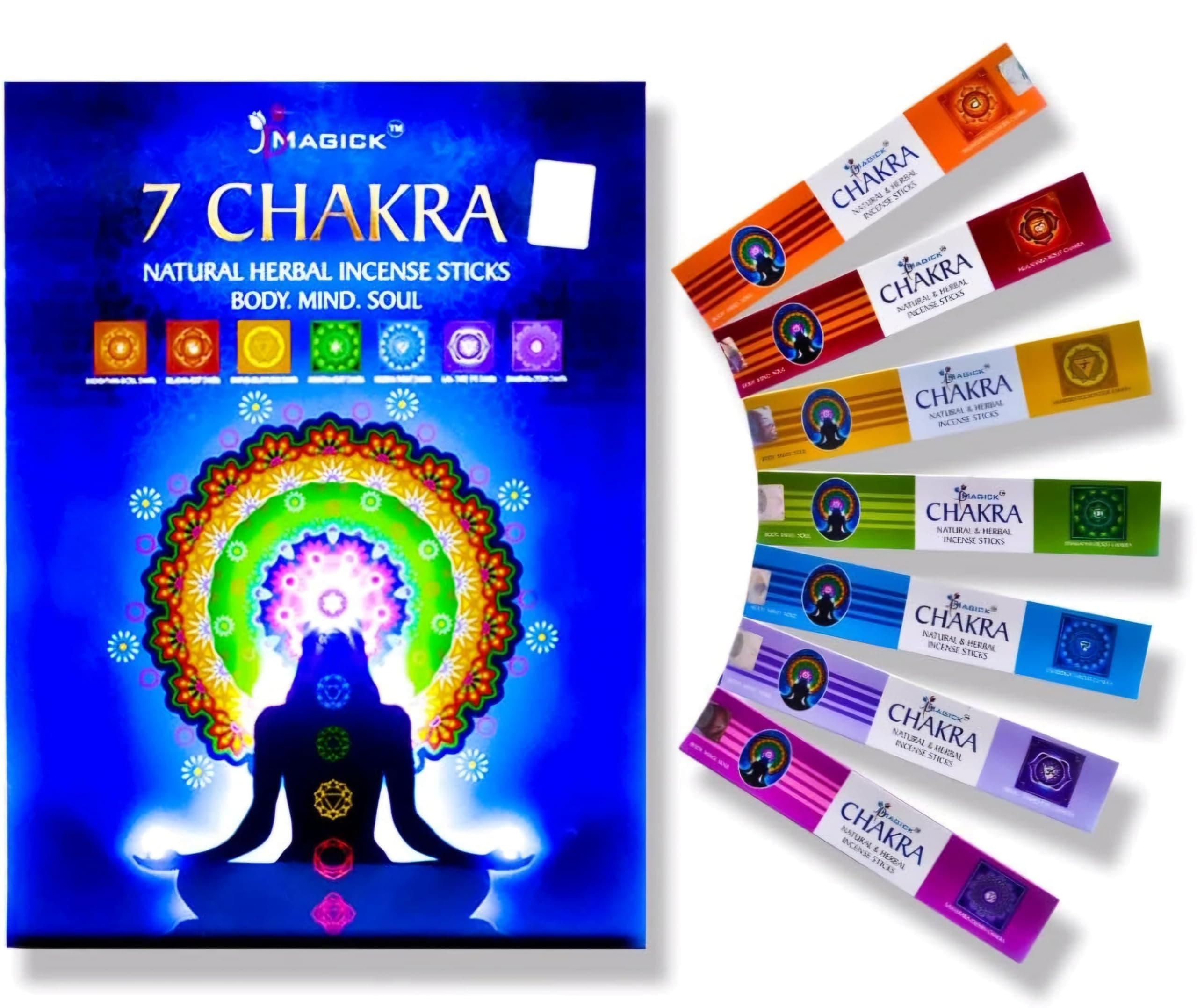 Chakra Incense Sticks Gift Set | 140 Insence-Sticks for Aromatherapy, Yoga and Relaxation | 7 Unique Aligning Scents for Meditation and Good Vibes | Premium Slow Burn Natural Insenses |