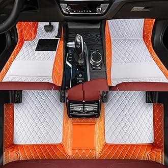 Custom car Floor mats Suitable for 99% car Truck SUV,car mats All Weather Personalized,Full Coverage Luxury Car Mats, Anti-Slip Leather Floor mats. (Orange and White)