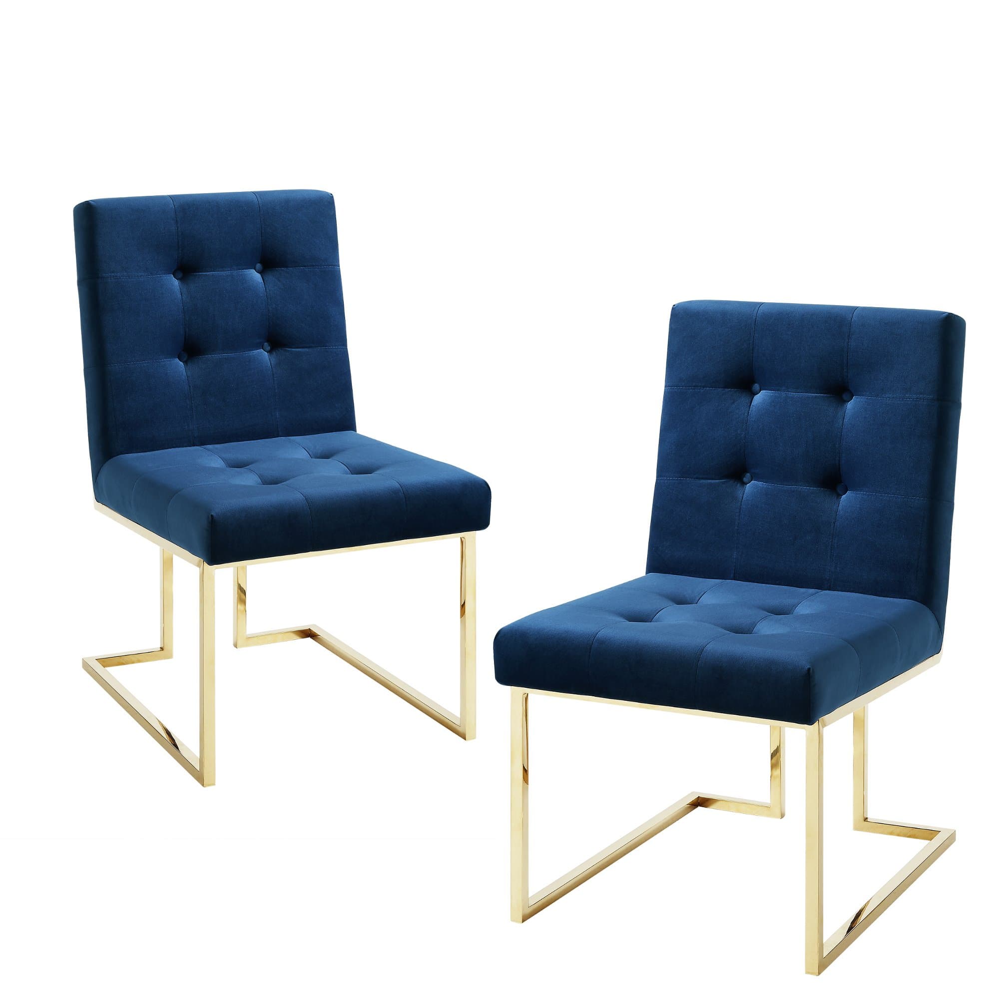 Inspired Home Vanderbilt Velvet Button Tufted Armless Gold Frame Dining Chair Set of 2, Navy