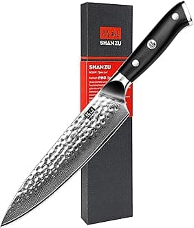 SHAN ZU Kitchen Knife 8 Inch Chef Knife Japanese Steel Damascus Kitchen Knife, Professional Kitchen Knives Sharp High Carbon Super Steel 67 Layers with G10 Handle