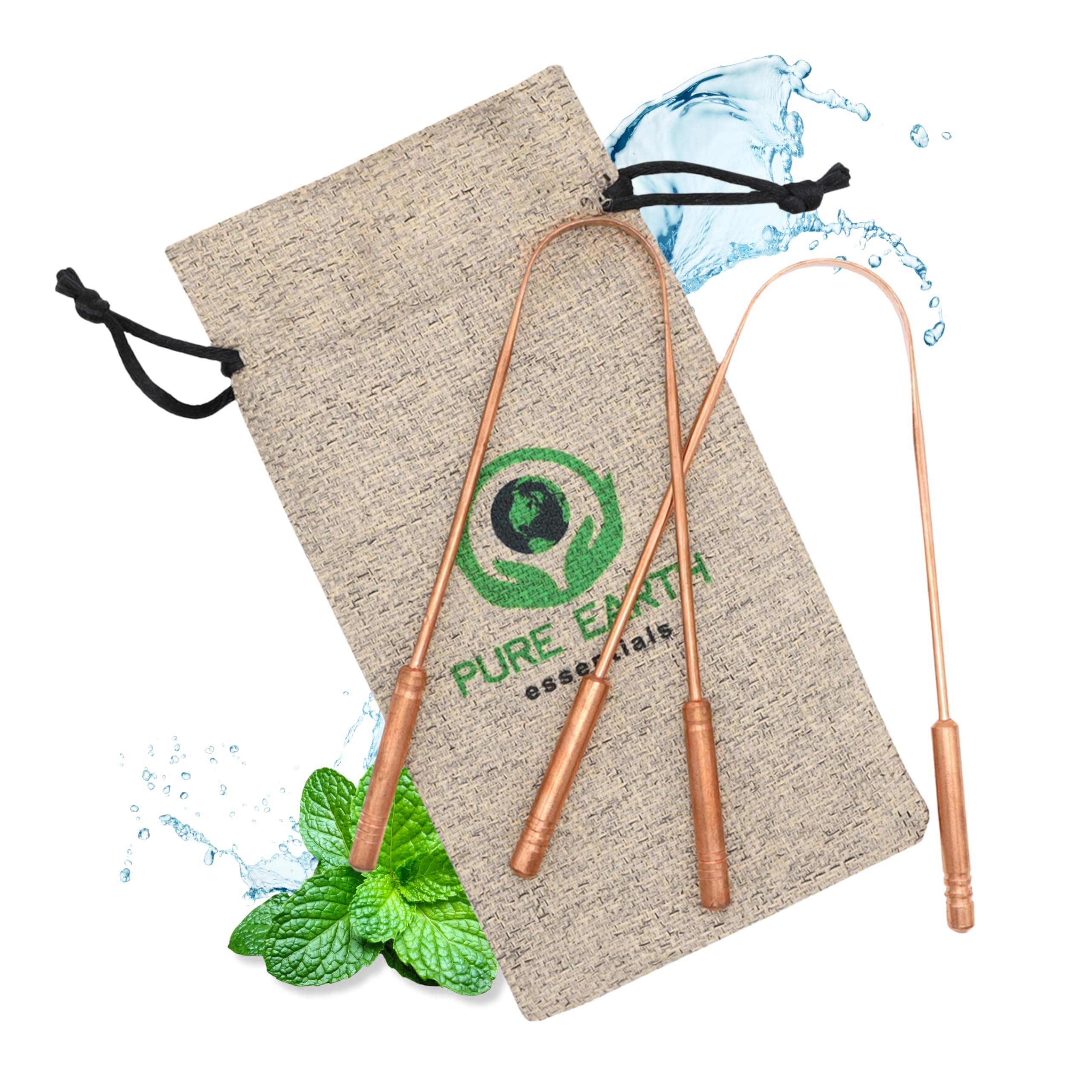 100% Pure Copper Tongue Scraper for Adults - Heavy-Duty, Rust-Proof, Long-Lasting Oral Care - Travel Tongue Scraper Ayurvedic with Case - PURE EARTH essentials (2 Pieces/Pack)