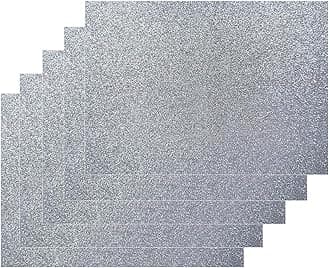 Jtnohx Large Glitter Felt Fabric, 5pcs Glitter Sheets, 11.8 x16.5 inches Glitter Felt for Crafts, Felt Glitter Square for Party Project Holiday Greeting Festival (Silver)