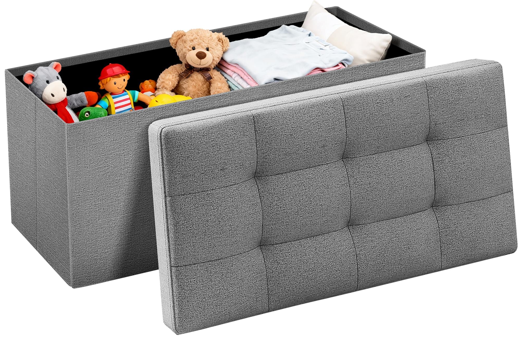 Camabel Folding Storage Ottoman Bench Cube Holds Up to 660lbs 30 inch Fabric Storage Chest with Memory Foam Seat Footrest Padded Upholstered Tufted for Bedroom BG364