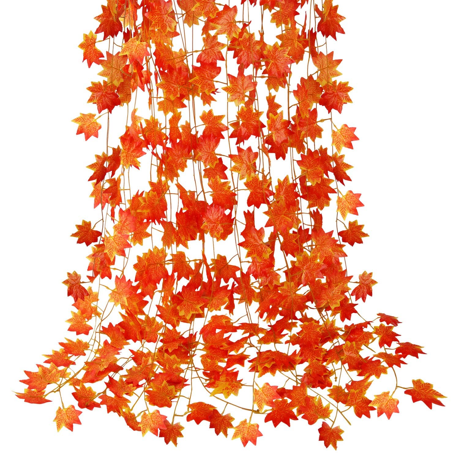 CQURE12 Pack Fall Leaf Garland, Hanging Vines Garland Artificial Fall Maple Leaves Thanksgiving Decor for Home Wedding Fireplace Party